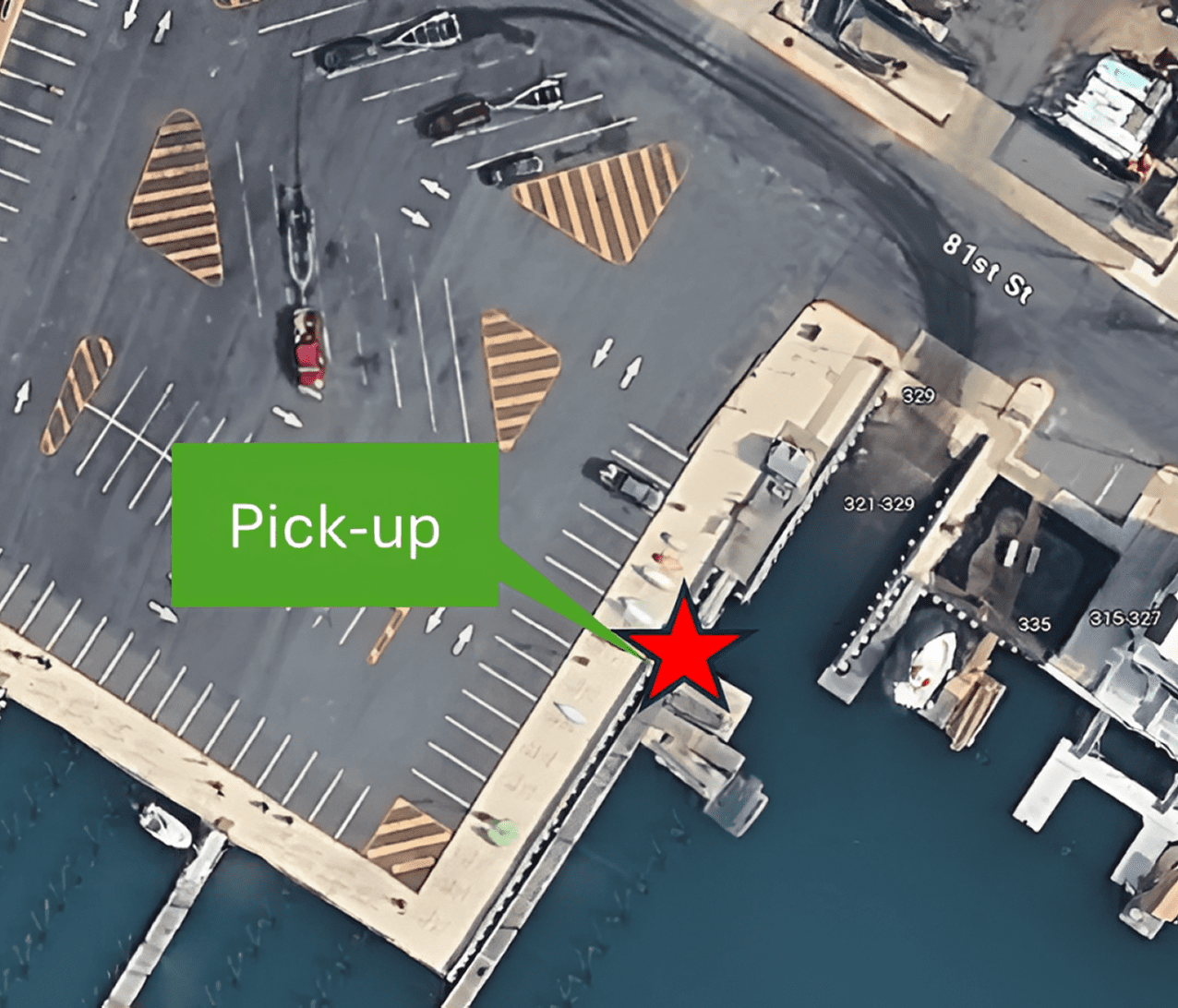 Red star indicating pick-up area on map